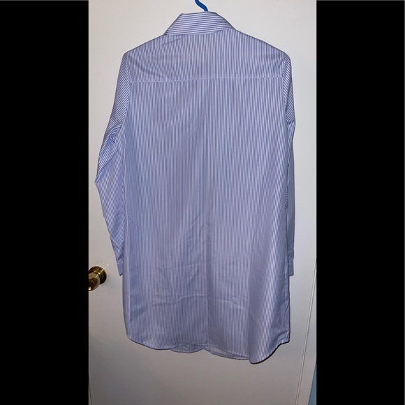 Blue and White Pinstripe Long Sleeve Button Down With Flower Detail - Picture 2 of 3